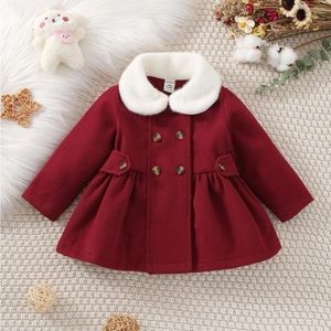 Red & white coat furry collar 12-18 month